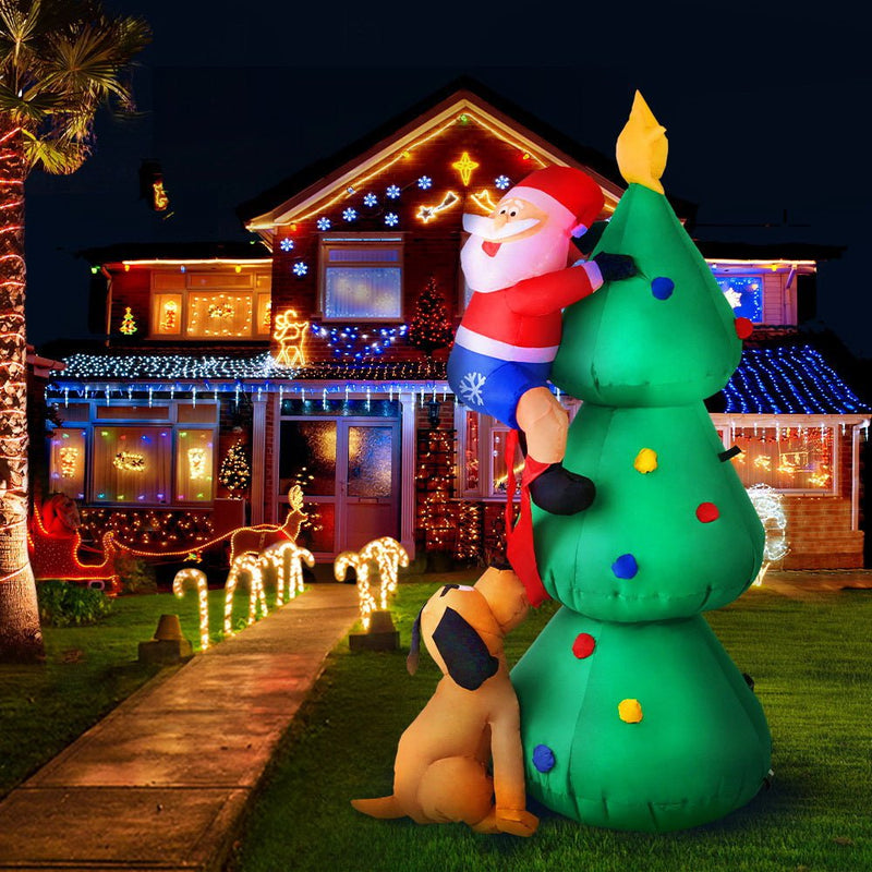 Jingle Jollys 1.8M Christmas Inflatable Santa on Tree Lights Xmas Decor Airblown Payday Deals