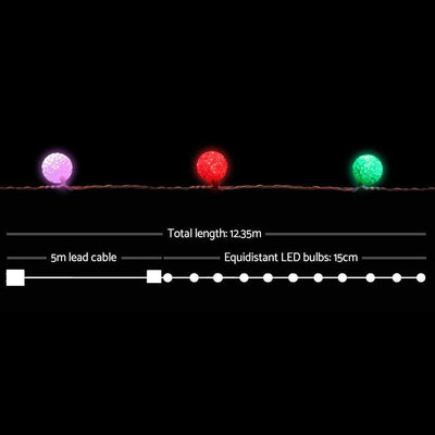 Jingle Jollys 12.5M Christmas Snowball String Lights - Multi Colour