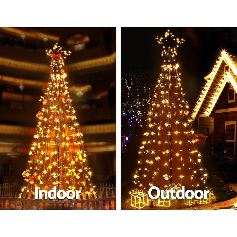 Jingle Jollys 2.1M Christmas Tree LED Lights Solar-powered Xmas Fibre Optic Warm White Payday Deals