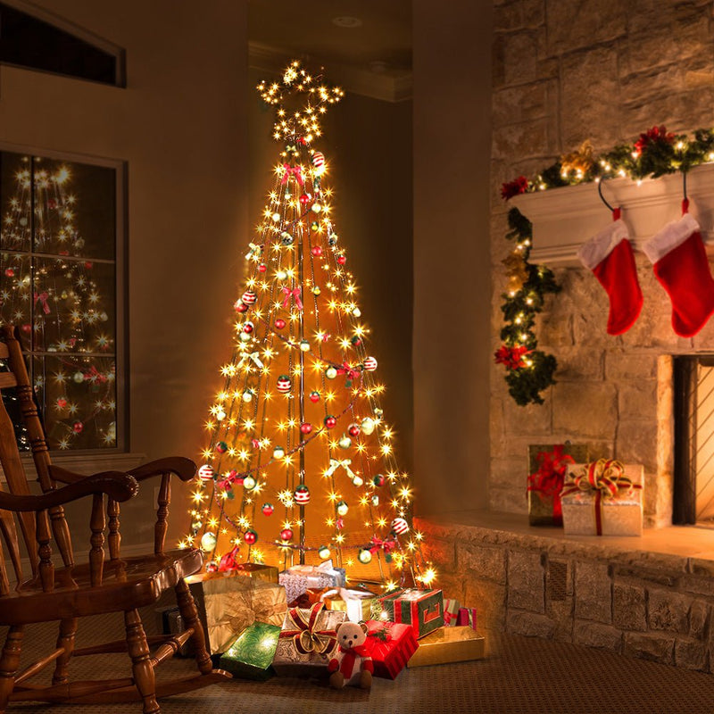 Jingle Jollys 2.1M Christmas Tree LED Lights Solar-powered Xmas Fibre Optic Warm White Payday Deals
