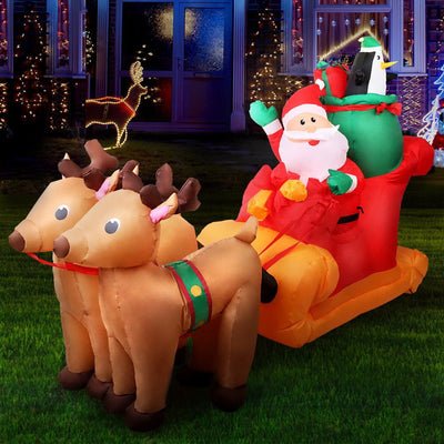 Jingle Jollys 2.2M Christmas Inflatable Santa Sleigh Ride Reindeer Deer Decor Payday Deals