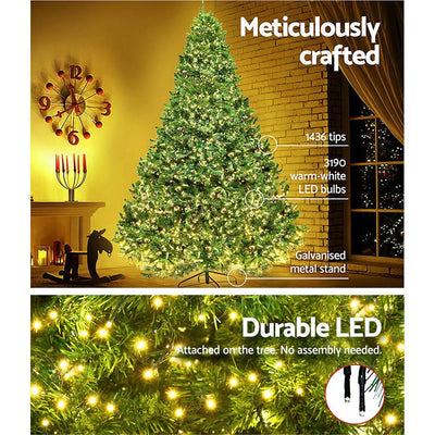 Jingle Jollys 2.4M 8FT Christmas Tree Xmas 3190 LED Lights Warm White 1436 Tips Payday Deals