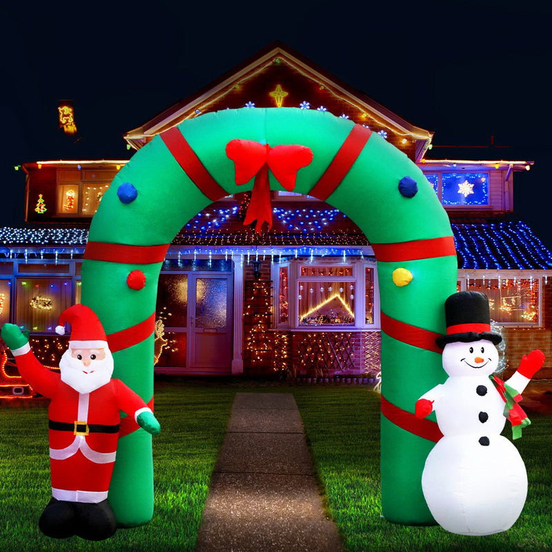 Jingle Jollys 2.8M Christmas Inflatable Giant Arch Way Santa Snowman Light Decor Payday Deals