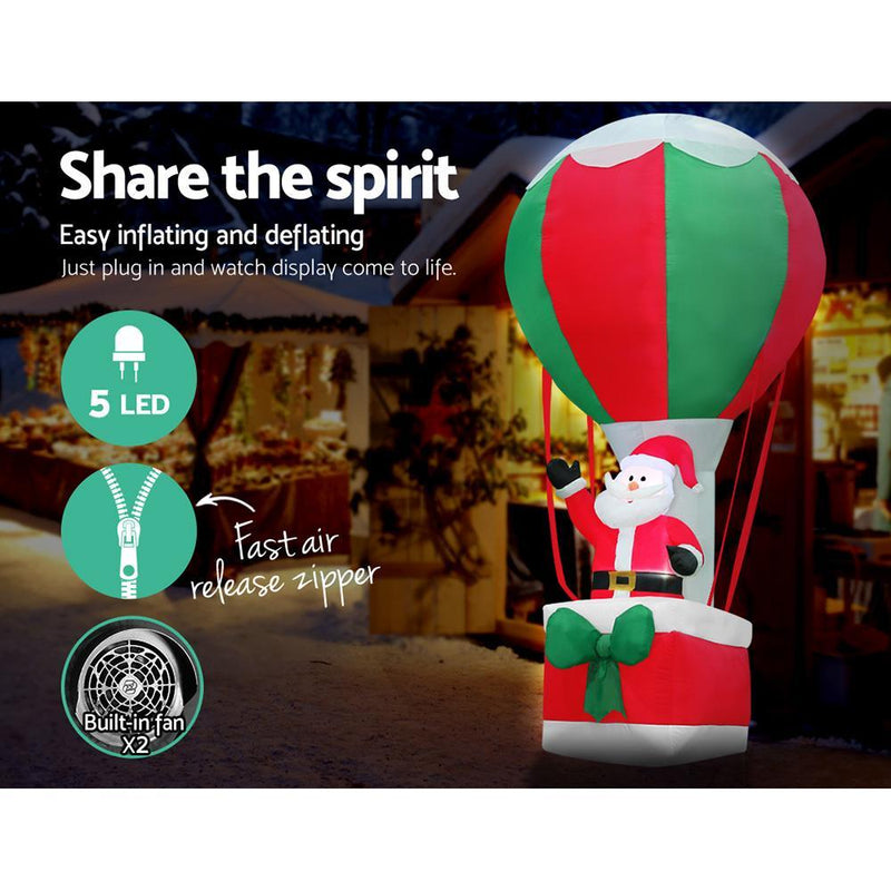Jingle Jollys 3.6M Christmas Inflatable Santa on Air Balloon Xmas Decor LED