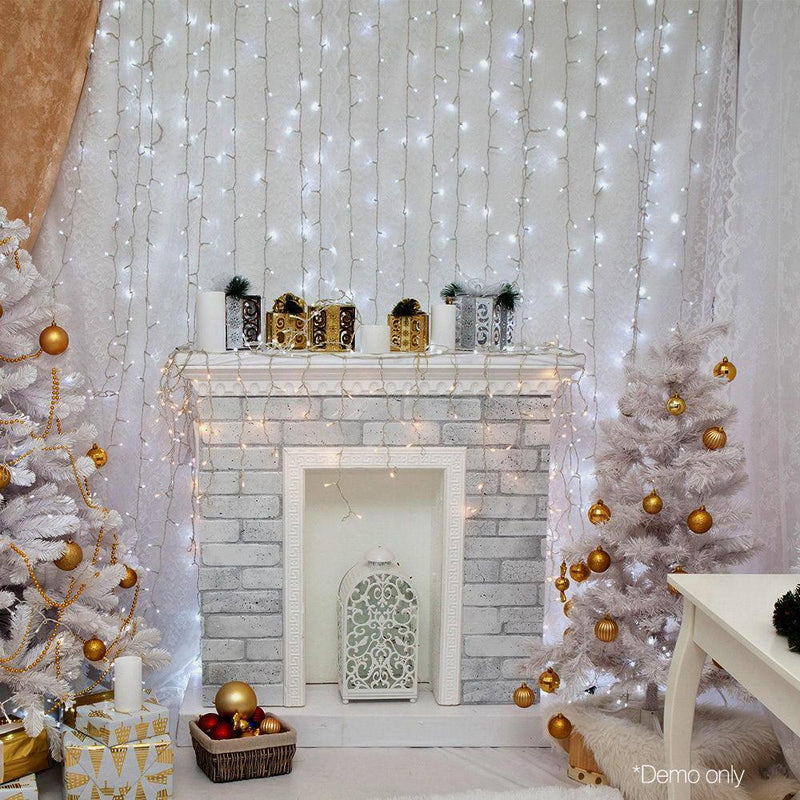 Jingle Jollys 3X3M Christmas Curtain Lights 300LED Cold White