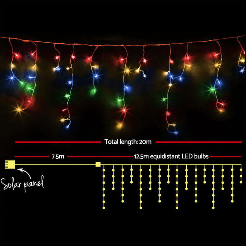 Jingle Jollys 500 LED Solar Powered Christmas Icicle Lights 20M Outdoor Fairy String Party Multicolour Payday Deals