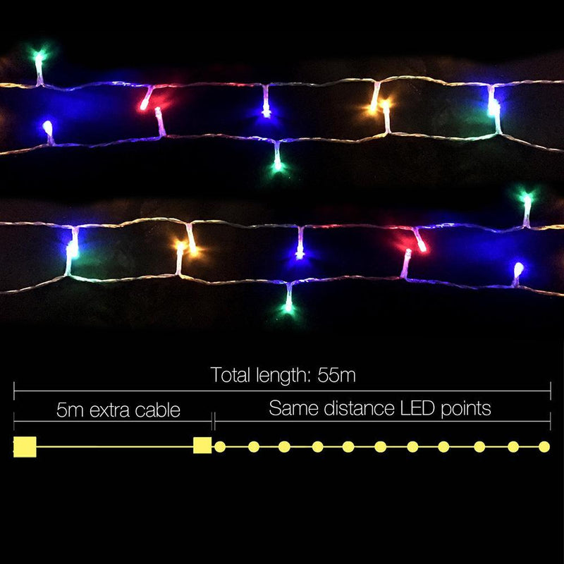 Jingle Jollys 50M Christmas String Lights 250LED Multi Colour