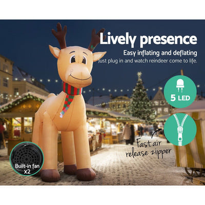 Jingle Jollys 5M Christmas Inflatable Reindeer Giant Deer Air-Power Light Inside Payday Deals