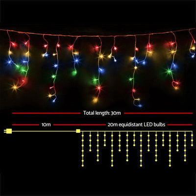 Jingle Jollys 800 LED Christmas Icicle Lights Mutlicolour Payday Deals