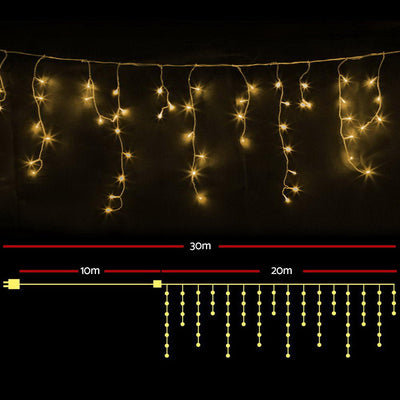 Jingle Jollys 800 LED Christmas Icicle Lights Warm White Payday Deals