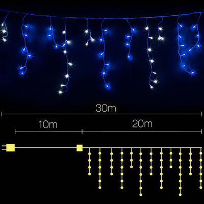 Jingle Jollys 800 LED Christmas Icicle Lights White and Blue Payday Deals