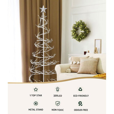 Jingle Jollys Christmas Tree 1.8M 320 LED Xmas Cold White Lights Optic Fibre Payday Deals