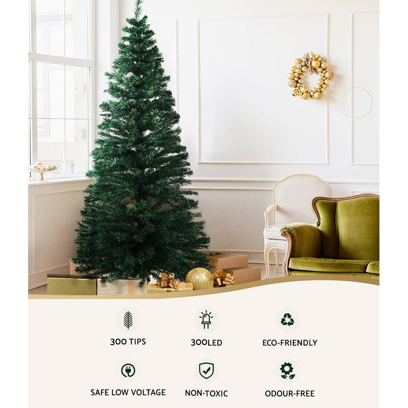 Jingle Jollys Christmas Tree 1.8M LED Xmas trees Optic Fibre Warm White Payday Deals