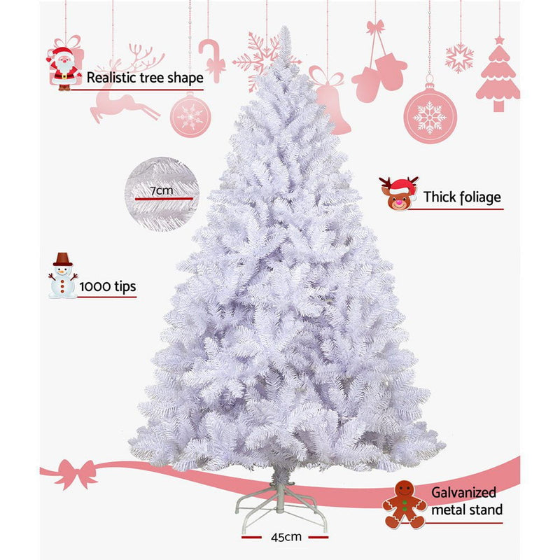 Jingle Jollys Christmas Tree 2.1M Xmas Trees Decorations White 1000 Tips Payday Deals