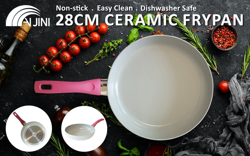 Jiniart Round 28cm White Wok Wokpan Non-Stick Induction Ceramic Payday Deals