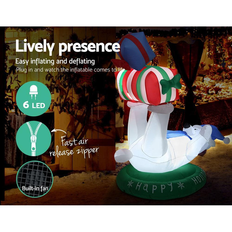 Jollys 1.8m Christmas Inflatable Polar Bear Lights Decoration Airblown