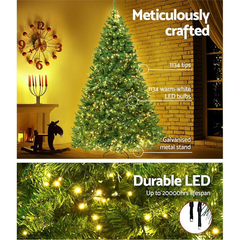Jollys 2.1M 7FT Christmas Tree 1134 LED Bulbs Lights Warm White Bonus Bags