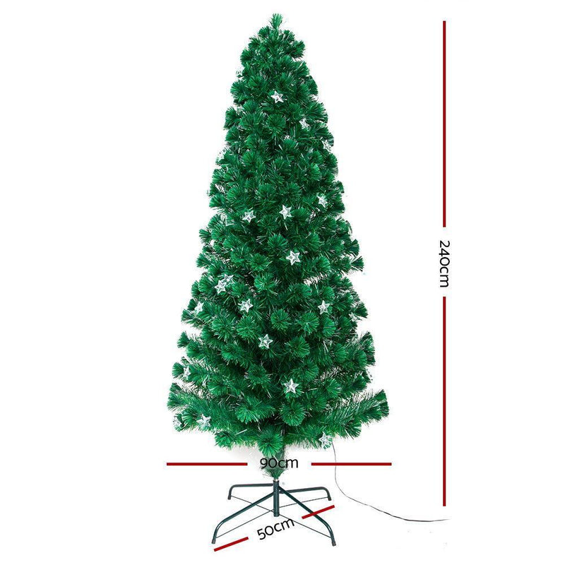 Jollys 2.4M 8FT LED Christmas Tree Xmas Fibre Optic Multi Colour Lights Bonus Bag