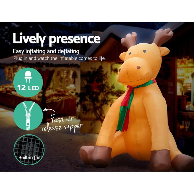 Jollys 3.6m Christmas Inflatable Reindeer Lights Xmas Decoration