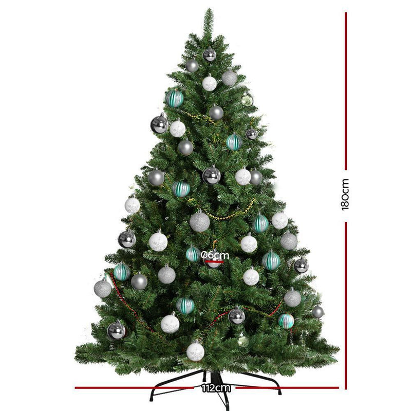 Jollys 6FT 1.8M Christmas Tree Baubles Balls Xmas Decorations Green Home Decor 800 Tips Green Silver
