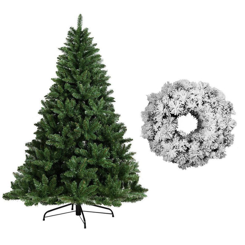 Jollys 6FT Christmas Tree Wreath 1.8M Xmas Decorations Green Home Decor 800 Tips Green Snowy