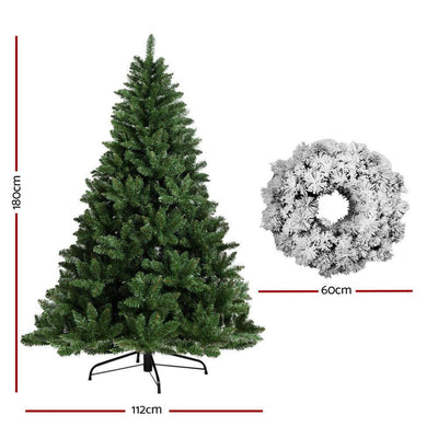 Jollys 6FT Christmas Tree Wreath 1.8M Xmas Decorations Green Home Decor 800 Tips Green Snowy