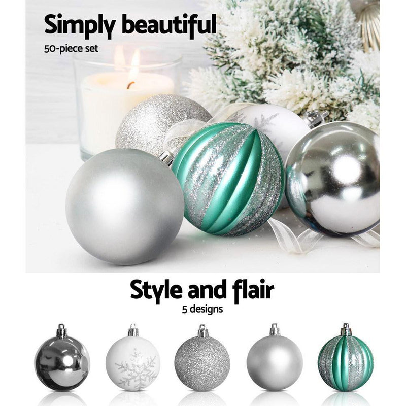 Jollys 8FT 2.4M Christmas Tree Baubles Balls Xmas Decorations Green Home Decor 1400 Tips Green Silver