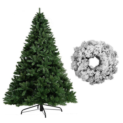 Jollys 8FT Christmas Tree Wreath 2.4M Xmas Decorations Green Home Decor 1400 Tips Green Snowy