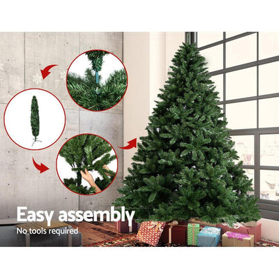 Jollys 8FT Christmas Tree Wreath 2.4M Xmas Decorations Green Home Decor 1400 Tips Green Snowy