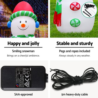 Jollys Inflatable Christmas Snowman Lights LED Xmas Decoration Outdoor 3M