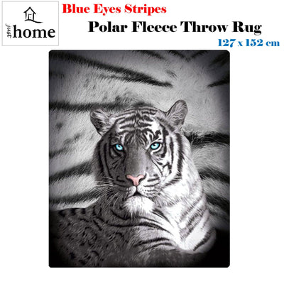 Just Home Blue Eyes Stripes Tiger Polar Fleece Throw Rug Payday Deals