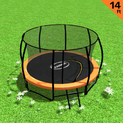 Kahuna 14ft Trampoline Free Ladder Spring Mat Net Safety Pad Cover Round Enclosure - Orange Payday Deals