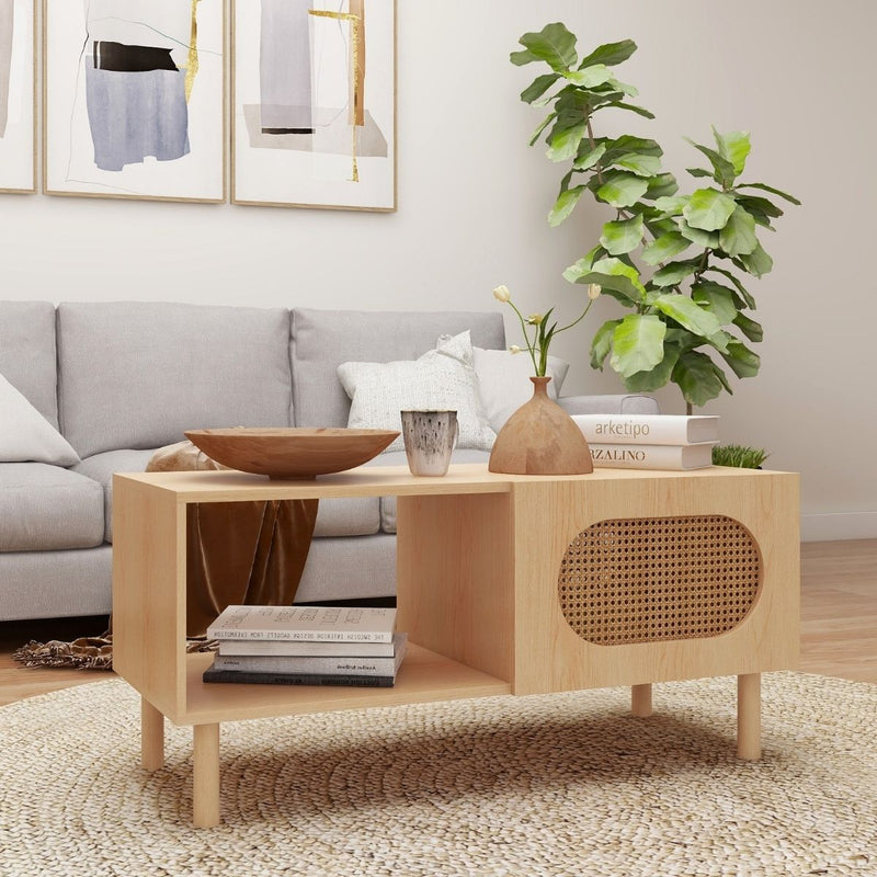 Kailua Rattan Coffee Table with Storage in Maple Payday Deals