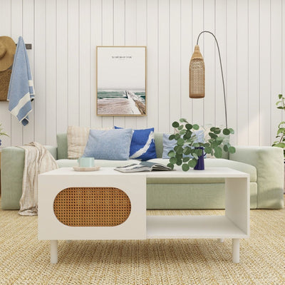 Kailua Rattan Coffee Table with Storage in White Payday Deals