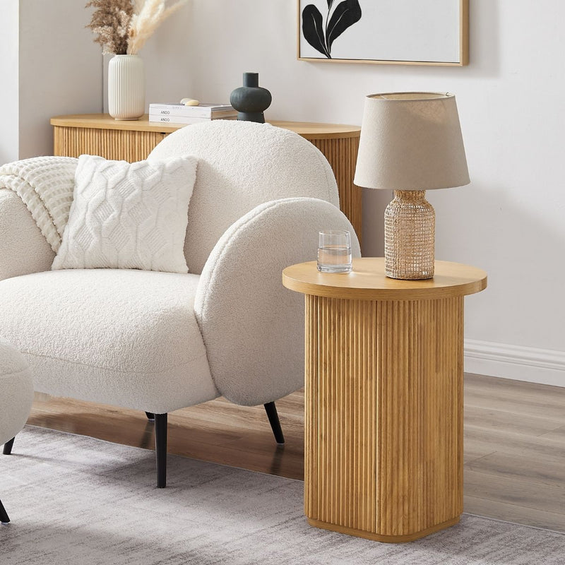 Kate Round Column Side Table in Natural Payday Deals