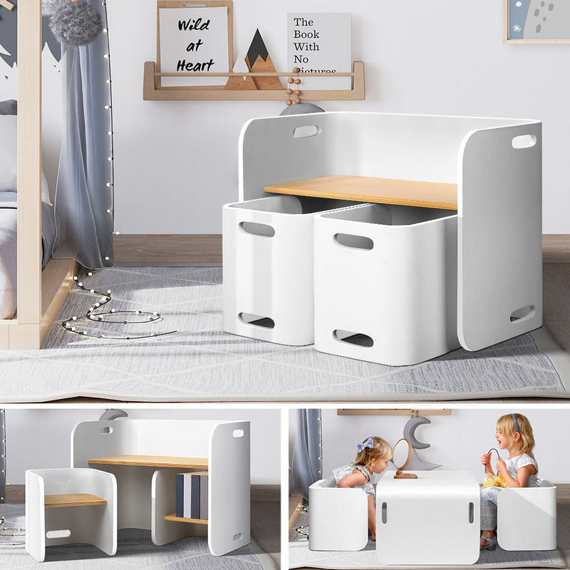 Keezi 3 PC Nordic Kids Table Chair Set White Desk Activity Compact Children Payday Deals