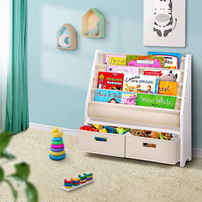 Keezi 4 tier Kids Bookshelf Wooden Bookcase Children Toy Organiser Display Rack Payday Deals