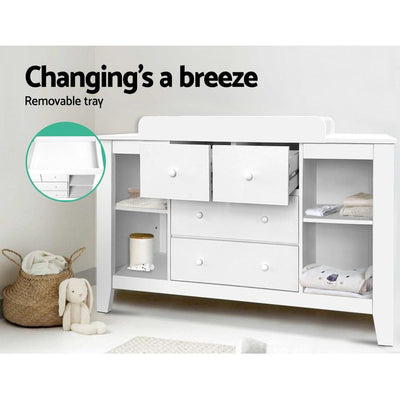Keezi Baby Change Table Tall boy Drawers Dresser Chest Storage Cabinet White Payday Deals