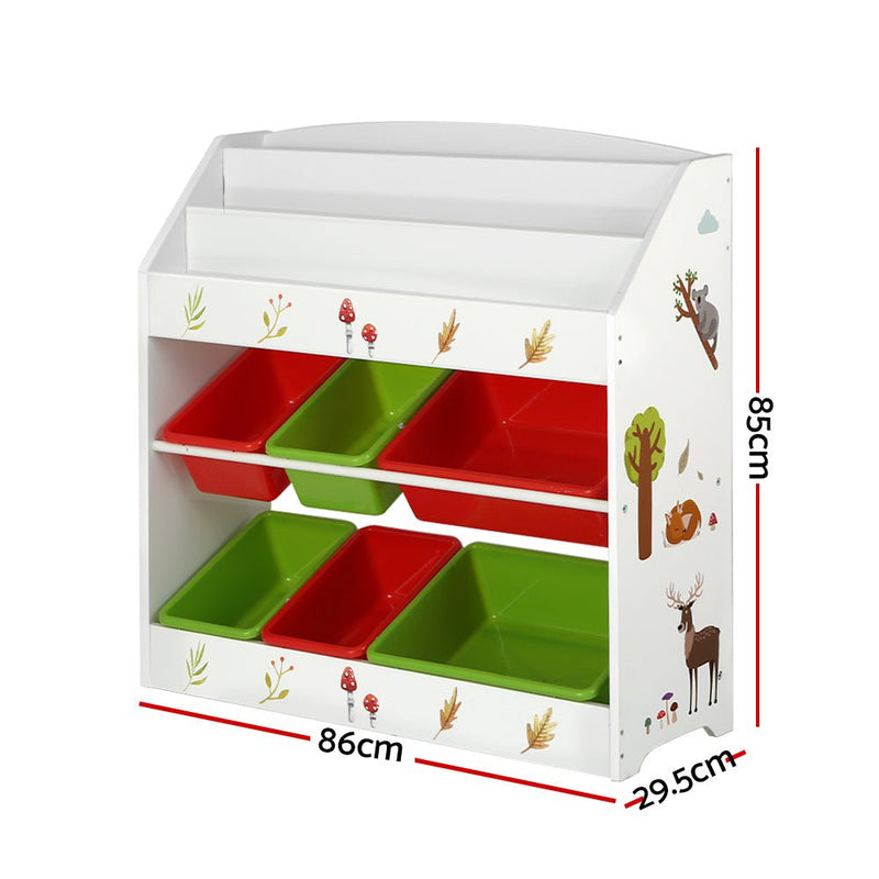 Keezi Kids Bookshelf Toy Box Organiser Children 6 Bins Display Shelf Storage Box Payday Deals