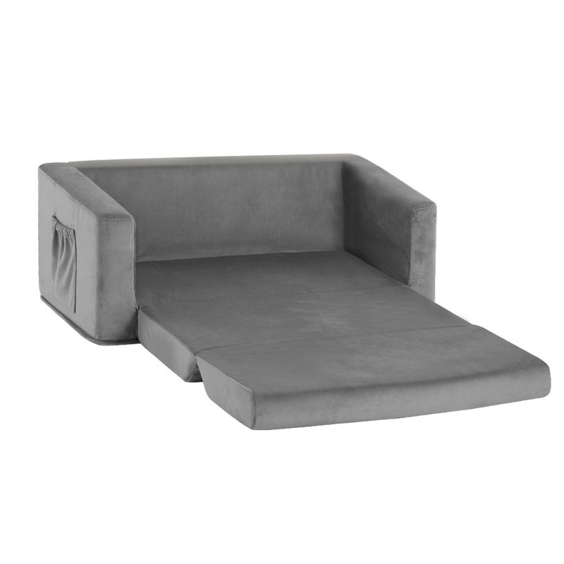 Keezi Kids Convertible Sofa 2 Seater Children Flip Open Couch Lounger Grey Payday Deals