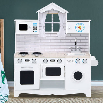 Keezi Kids Kitchen Set Pretend Play Food Sets Childrens Utensils Toys White Payday Deals