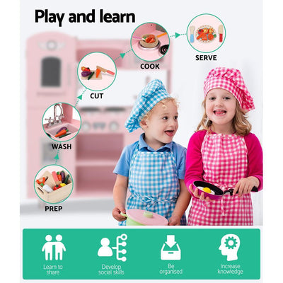 Keezi Kids Kitchen Set Pretend Play Food Sets Childrens Utensils Wooden Toy Pink Payday Deals