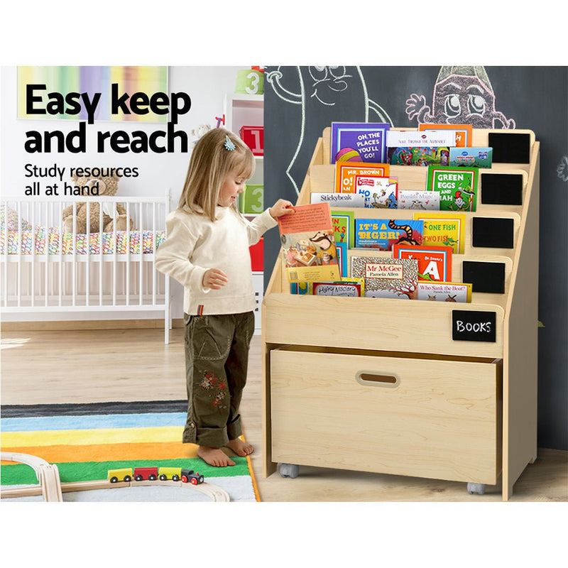 Keezi Kids Natural Wood Bookshelf Storage Organiser Bookcase Drawers Children Payday Deals