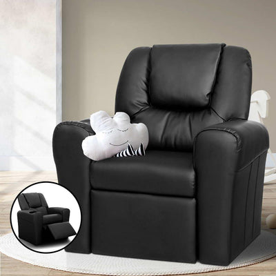 Keezi Kids Recliner Chair Black PU Leather Sofa Lounge Couch Children Armchair Payday Deals