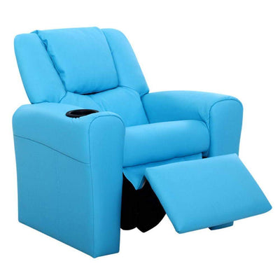 Keezi Kids Recliner Chair Blue PU Leather Sofa Lounge Couch Children Armchair Payday Deals