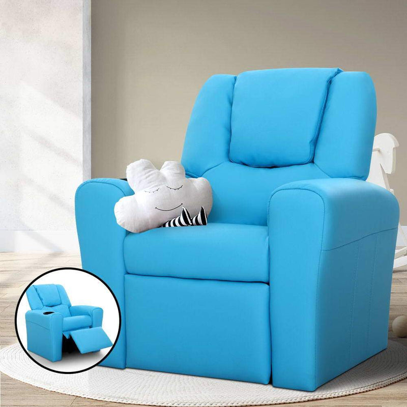 Keezi Kids Recliner Chair Blue PU Leather Sofa Lounge Couch Children Armchair Payday Deals