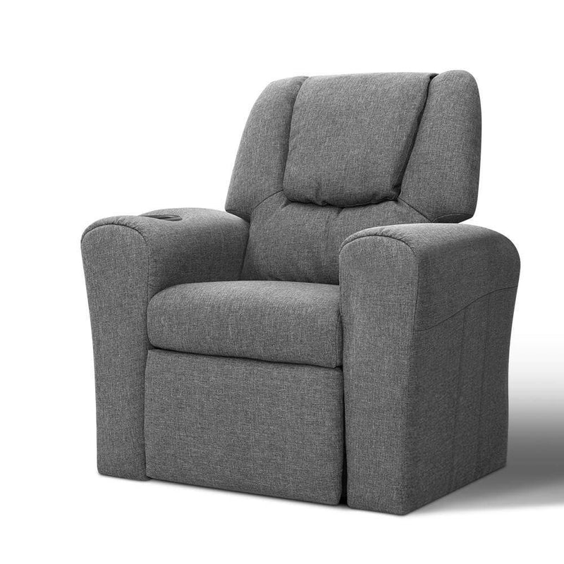 Keezi Kids Recliner Chair Grey Linen Soft Sofa Lounge Couch Children Armchair Payday Deals