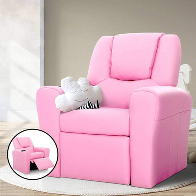 Keezi Kids Recliner Chair Pink PU Leather Sofa Lounge Couch Children Armchair Payday Deals