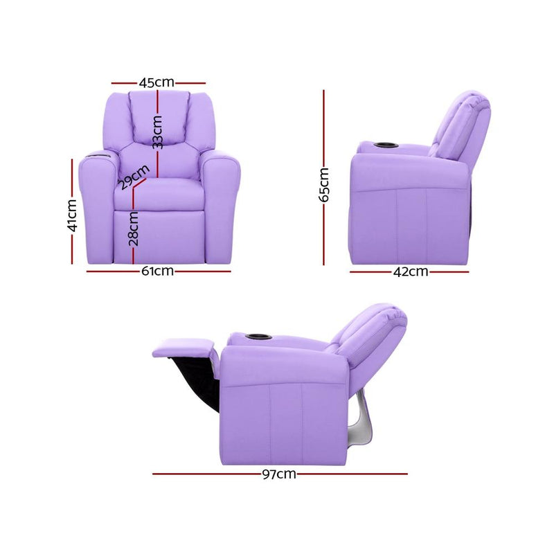 Keezi Kids Recliner Chair Purple PU Leather Sofa Lounge Couch Children Armchair Payday Deals