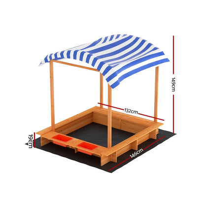 Keezi Kids Sandpit Wooden Sandbox Sand Pit with Canopy Water Basin Toys 146cm Payday Deals